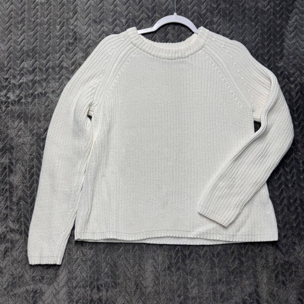 Quince Shaker Stitch‎ Sweater Small White Excellent Organic Cotton Raglan (2051)